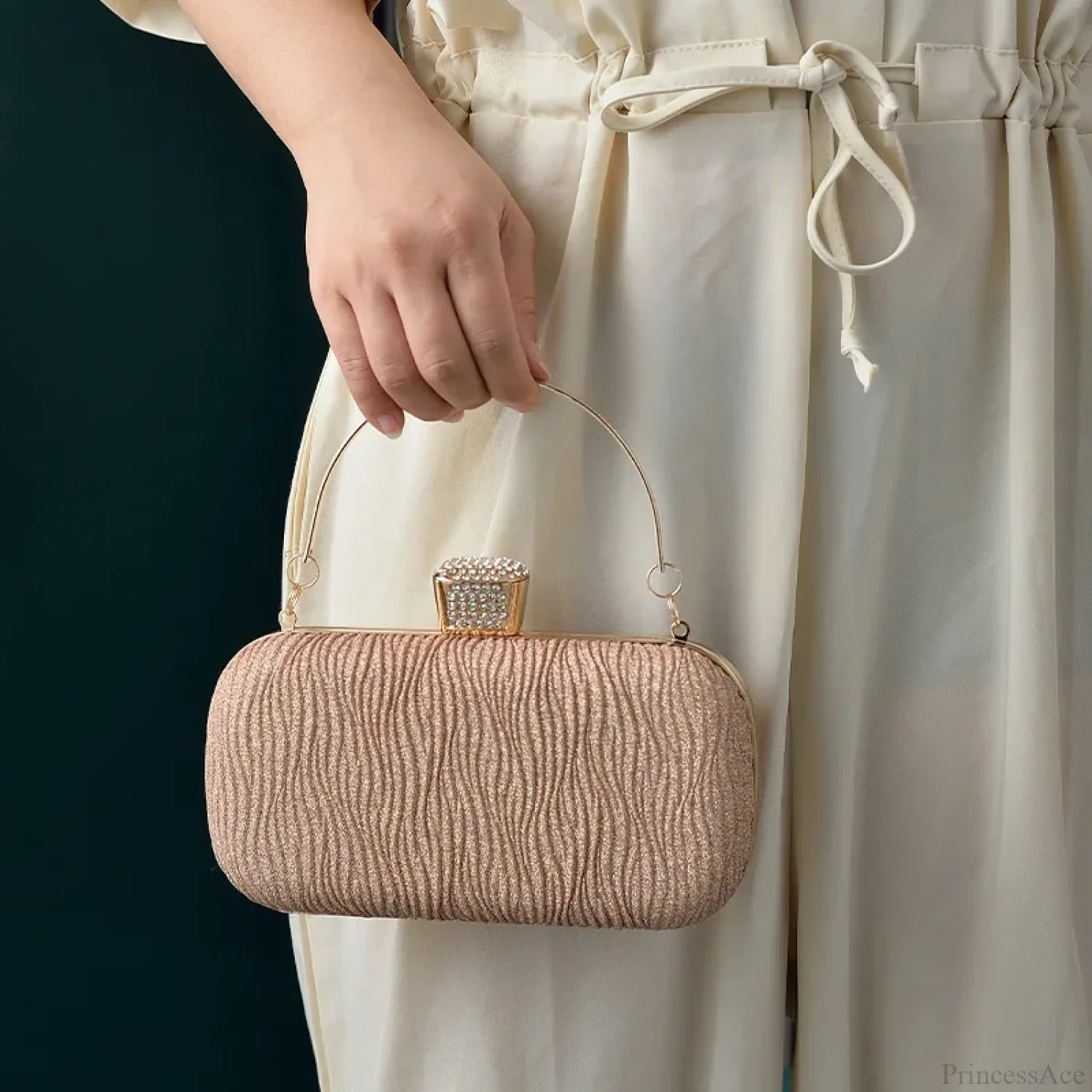 Rose Gold Sequin Evening Clutch Shoulder Bag - Image 2