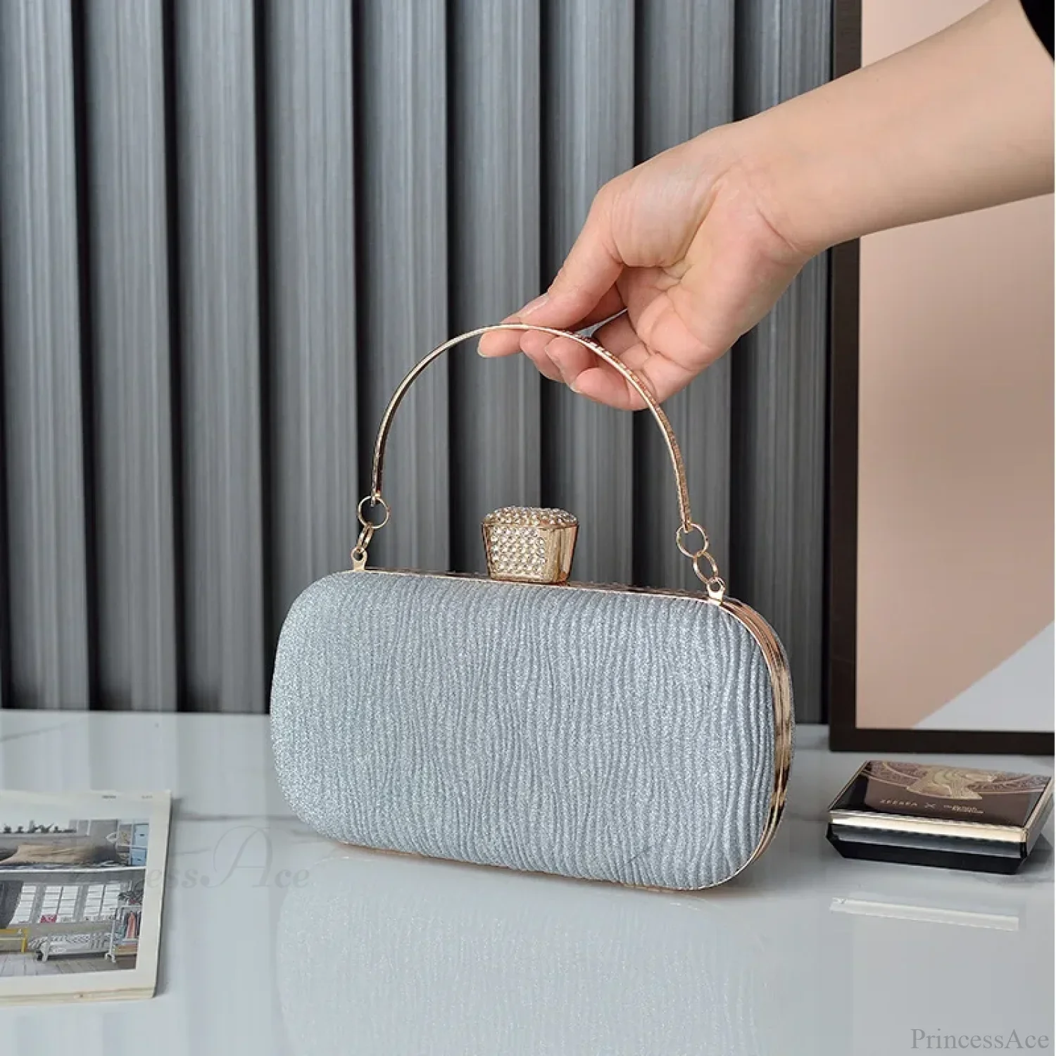 Rose Gold Sequin Evening Clutch Shoulder Bag - Image 4