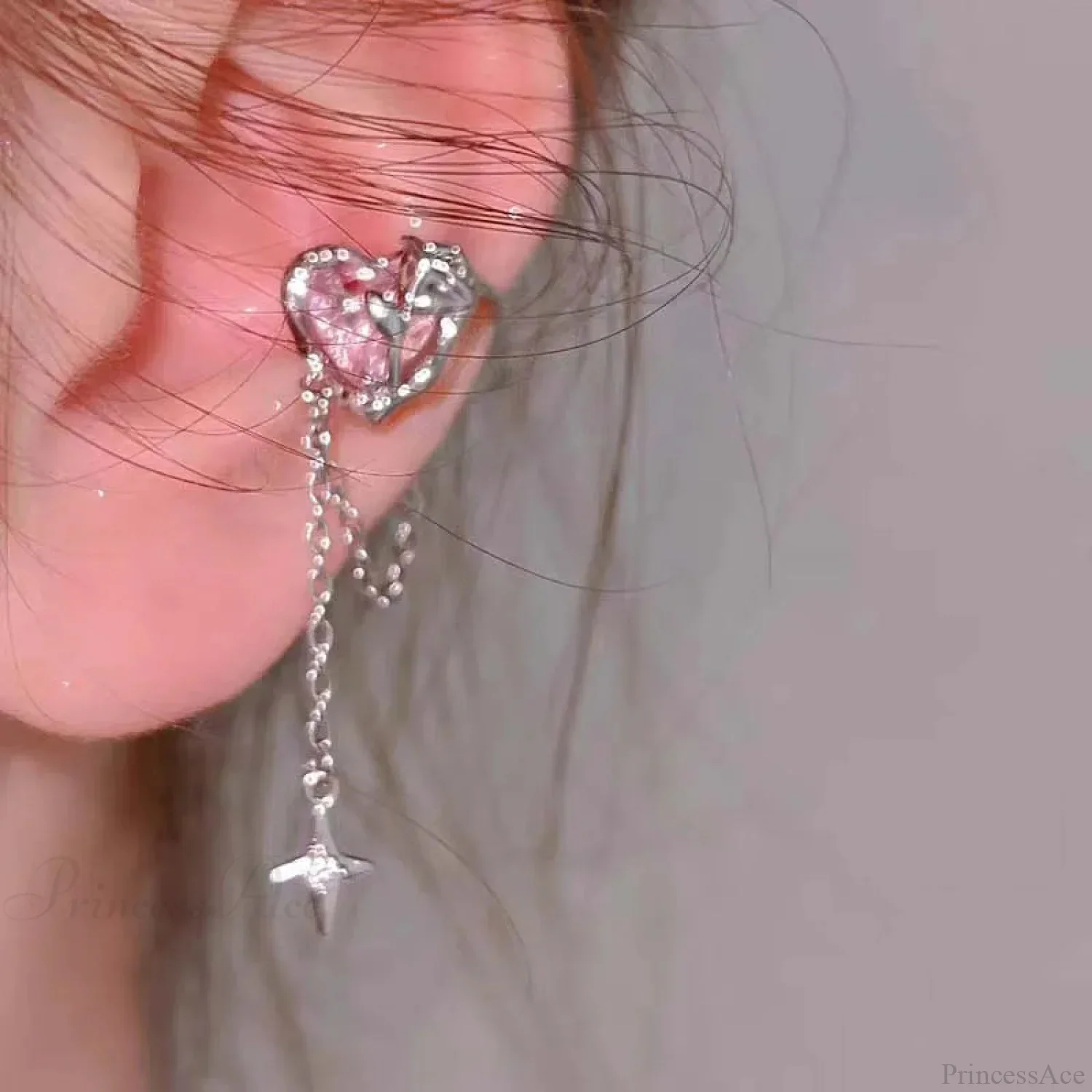 Rose Quartz Heart Celestial Fringe Clip Earring - Image 4