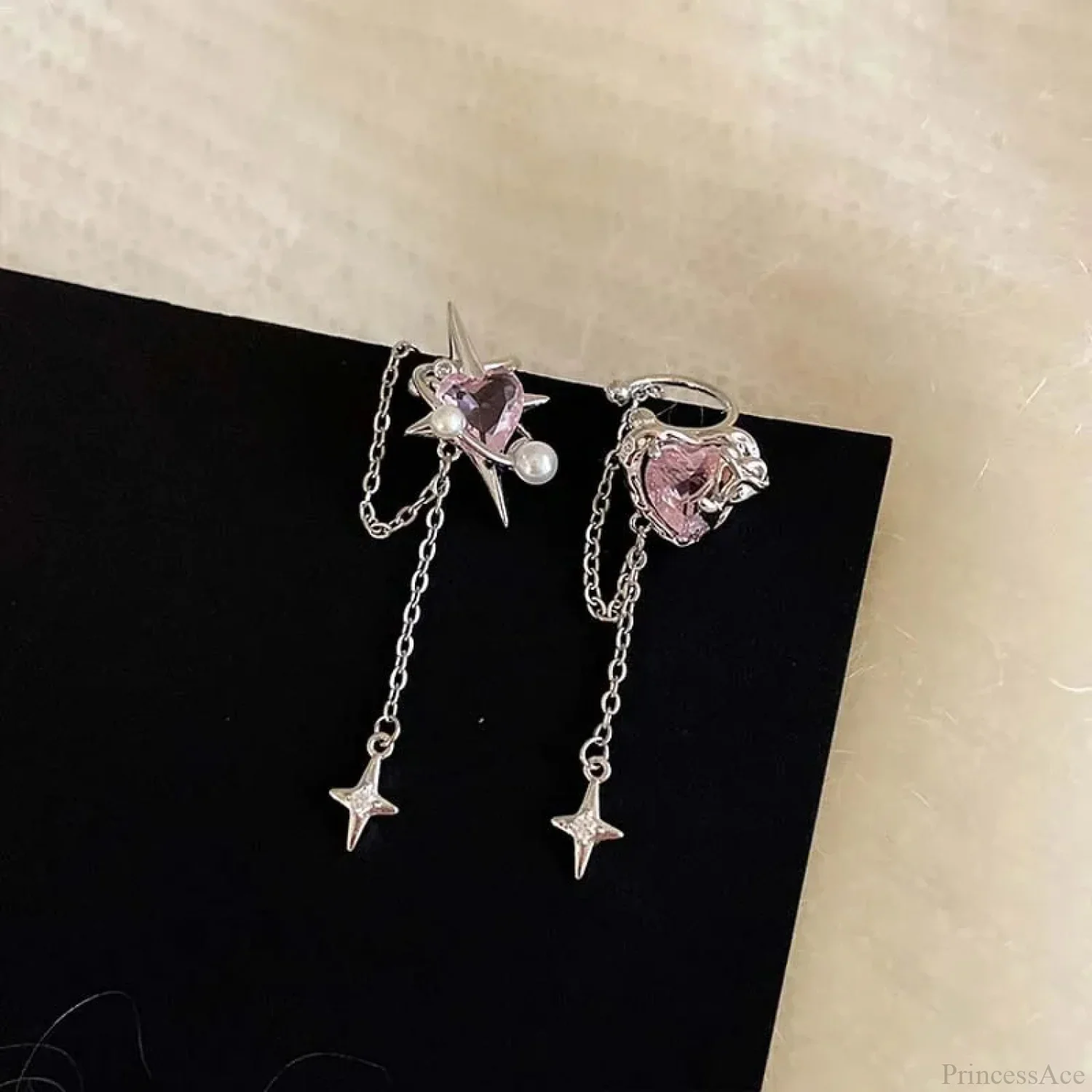Rose Quartz Heart Celestial Fringe Clip Earring - Image 5