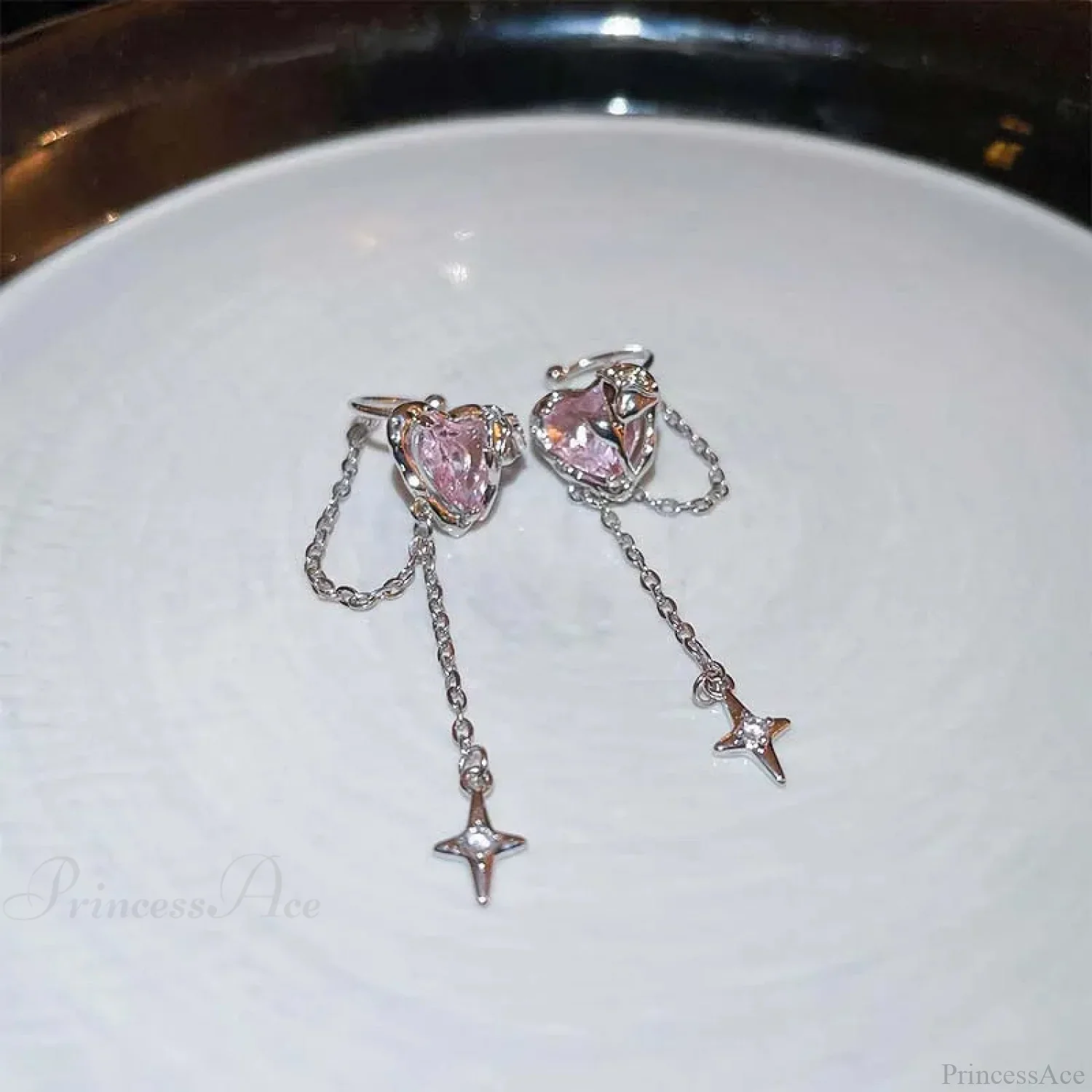 Rose Quartz Heart Celestial Fringe Clip Earring - Image 6