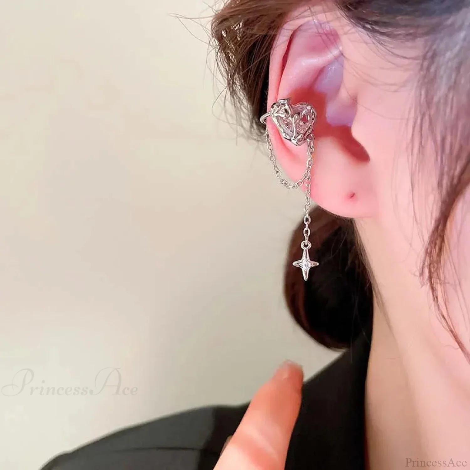 Rose Quartz Heart Celestial Fringe Clip Earring - Image 8