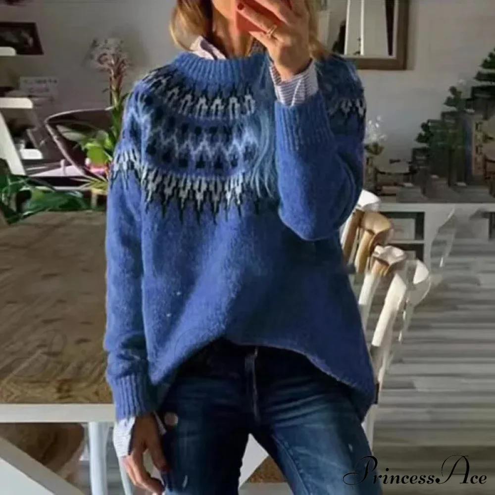 Round Neck Casual Cozy Comfortable Loose Long Sleeve Stylish Autumnal Sweater - Image 2