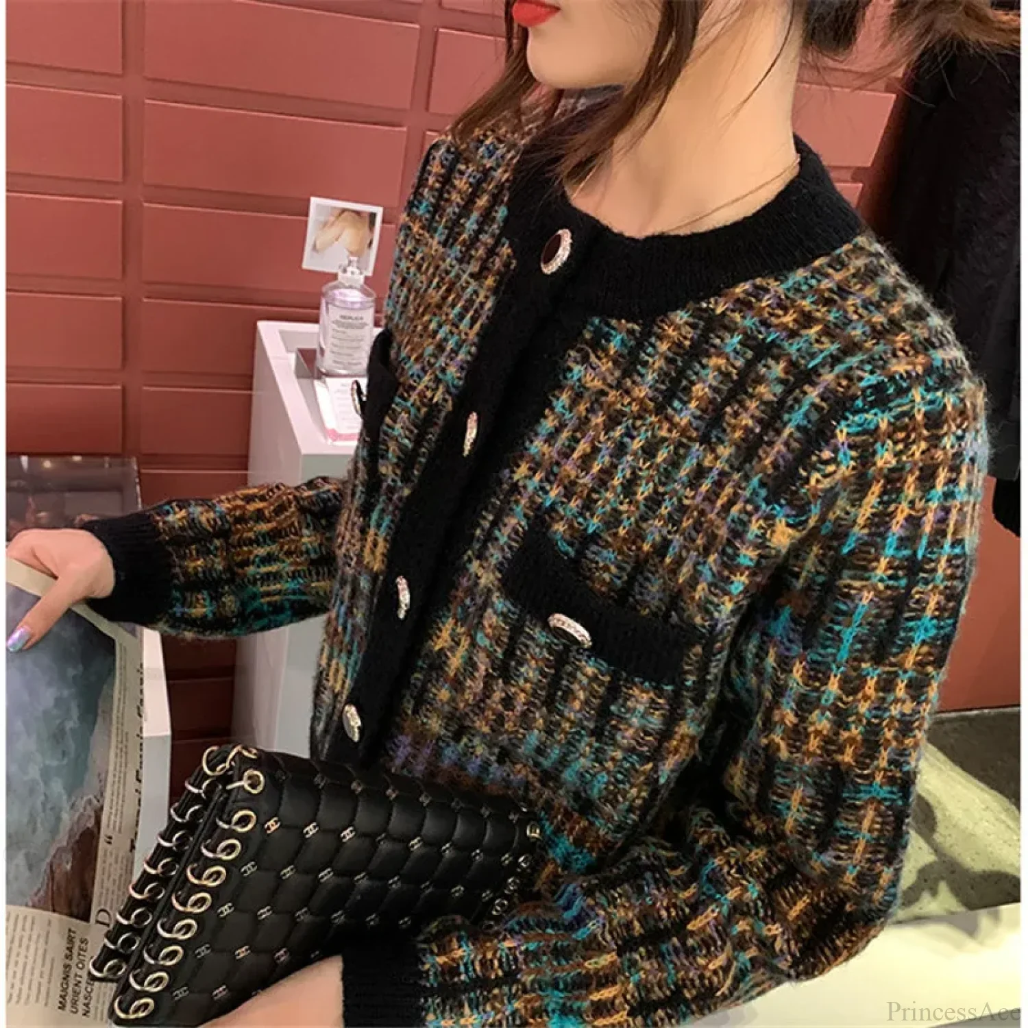 Round Neck Color Matching Knit Autumn Cardigan - Image 2