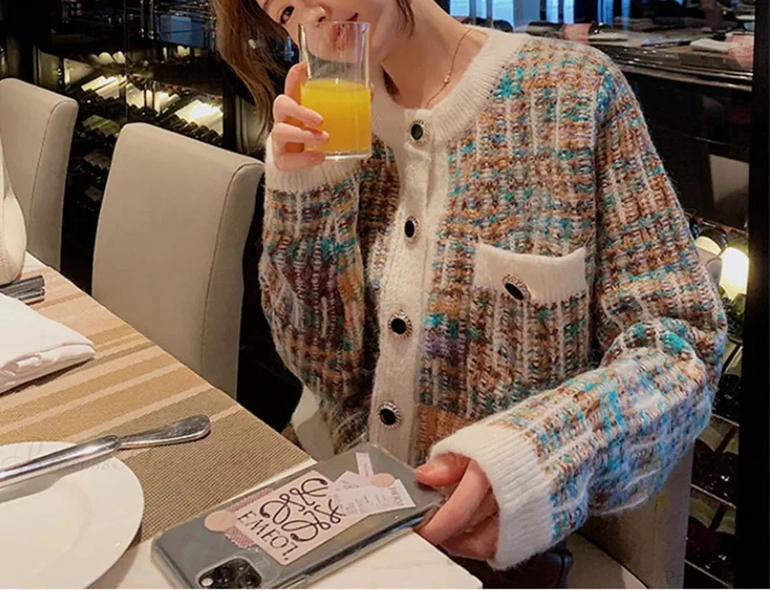 Round Neck Color Matching Knit Autumn Cardigan - Image 5