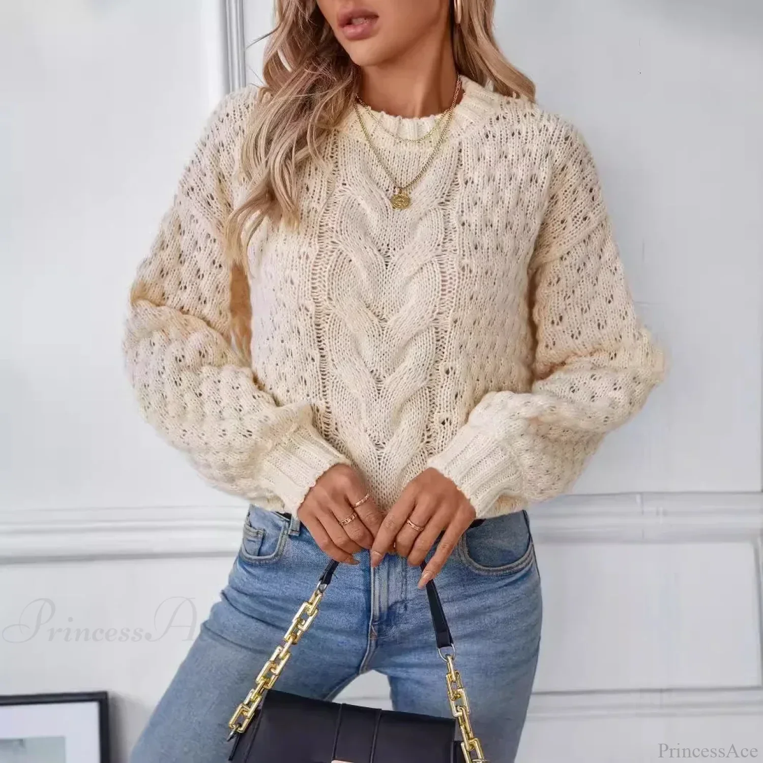 Round Neck Hollow Out Sweater - Image 2