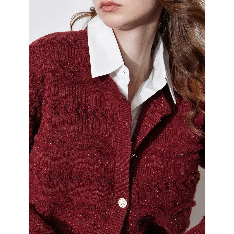 Round Neck Jacquard Embroidered Cardigan - Image 4