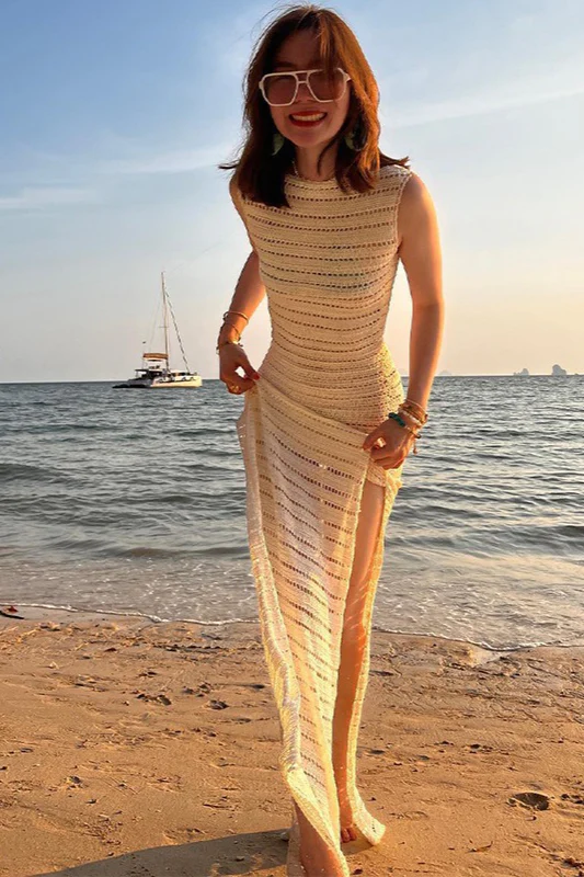 Round Neck Knit Tank Boho Dress - Image 2
