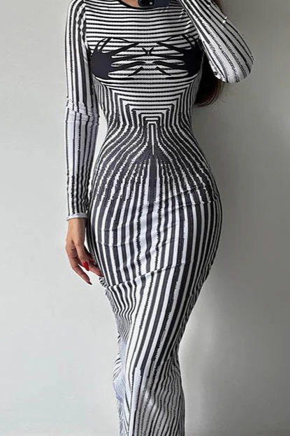Round Neck Long Sleeve Maxi Dress - Image 3