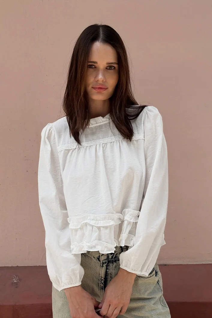 Round Neck Ruffled Ruched Loose Blouse - Image 2