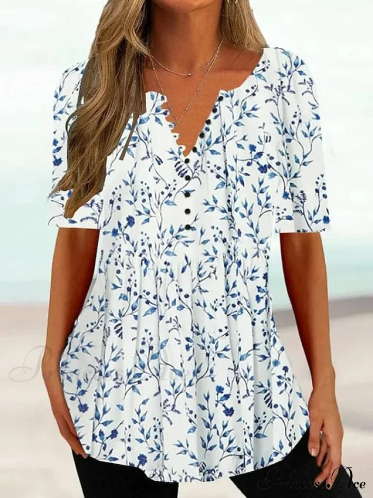 Floral Print Basic Round Neck Tee - Image 3