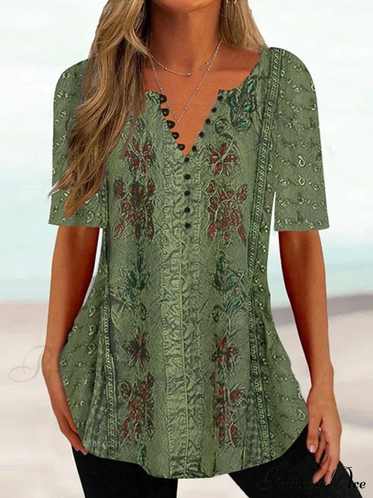 Floral Print Basic Round Neck Tee - Image 5