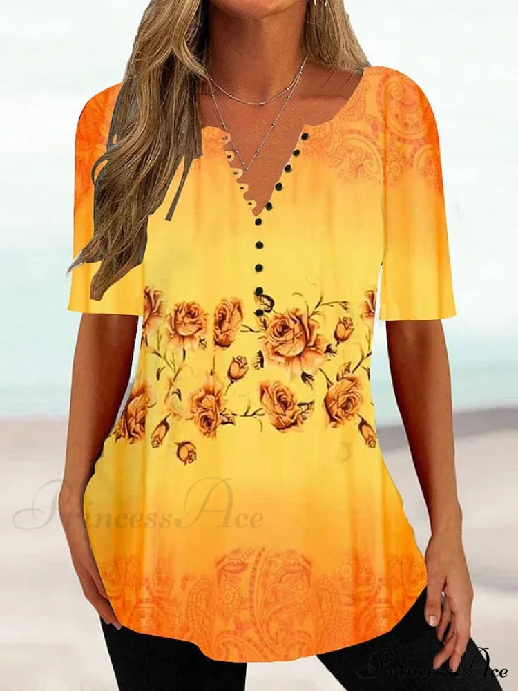Floral Print Basic Round Neck Tee - Image 7