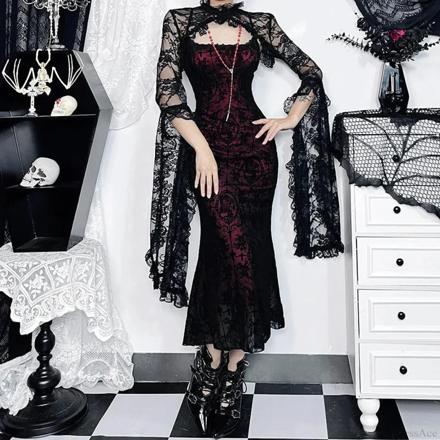 Ruched Backless Vintage Midi Dress - Image 2