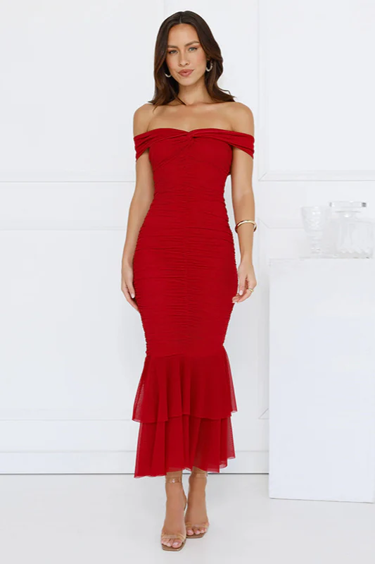Ruched Double Layer Fishtail Maxi Dress - Image 3