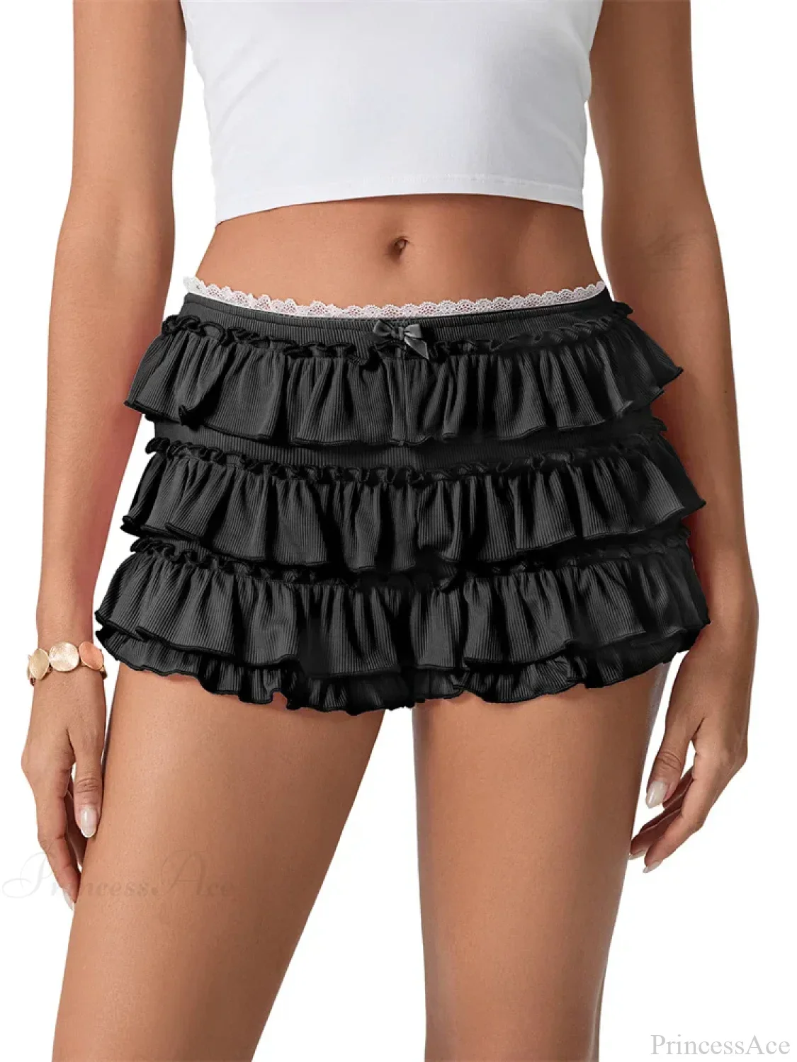 Ruched Lace Tiered Ruffled Short - Image 3