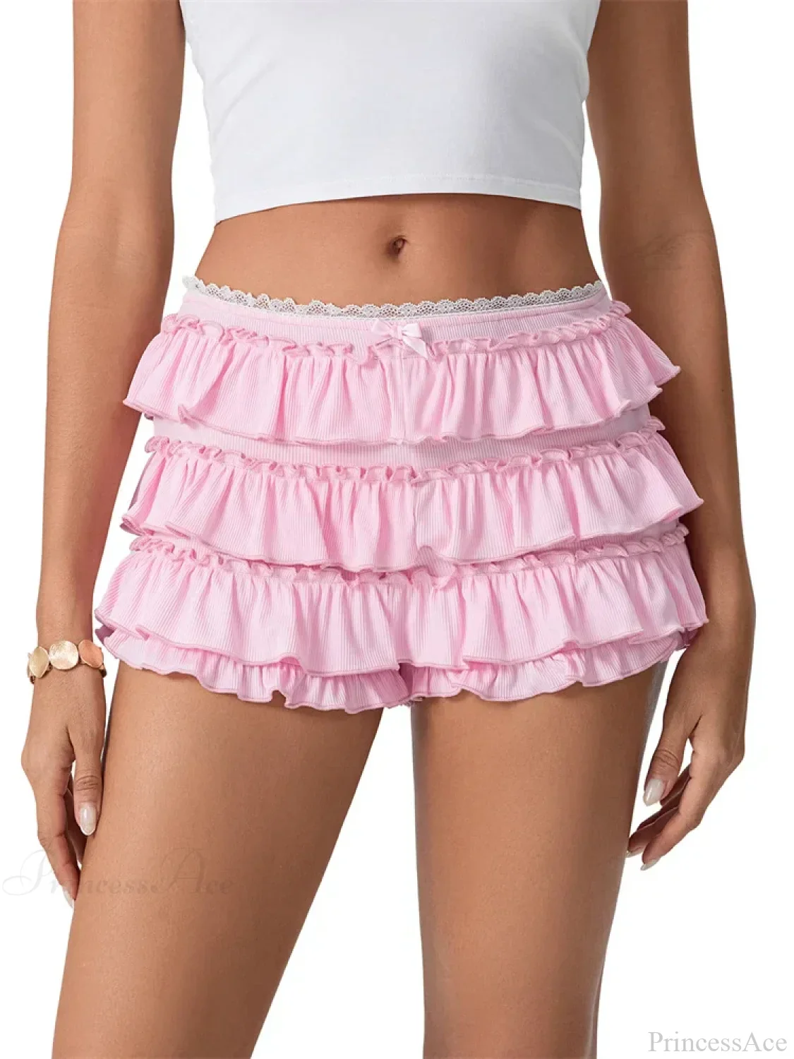 Ruched Lace Tiered Ruffled Short - Image 4