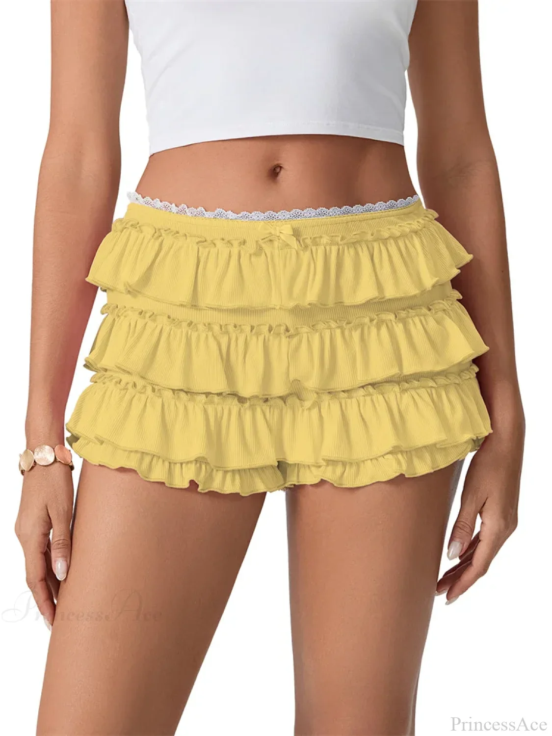Ruched Lace Tiered Ruffled Short - Image 5