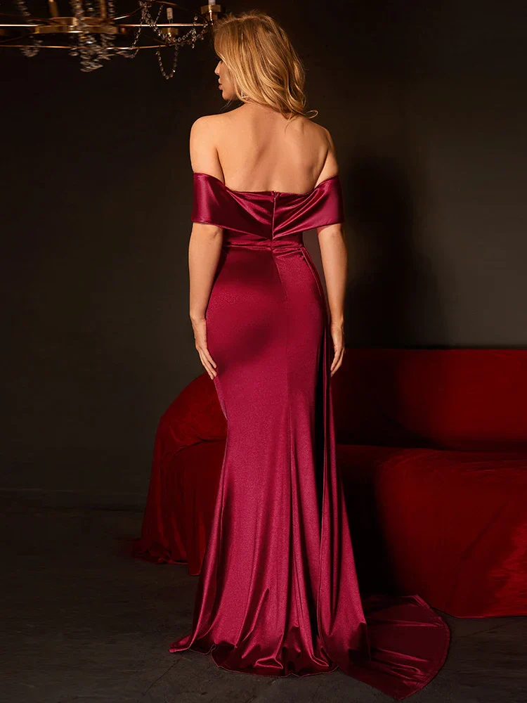 Ruched Long Satin Party Dress - Image 5