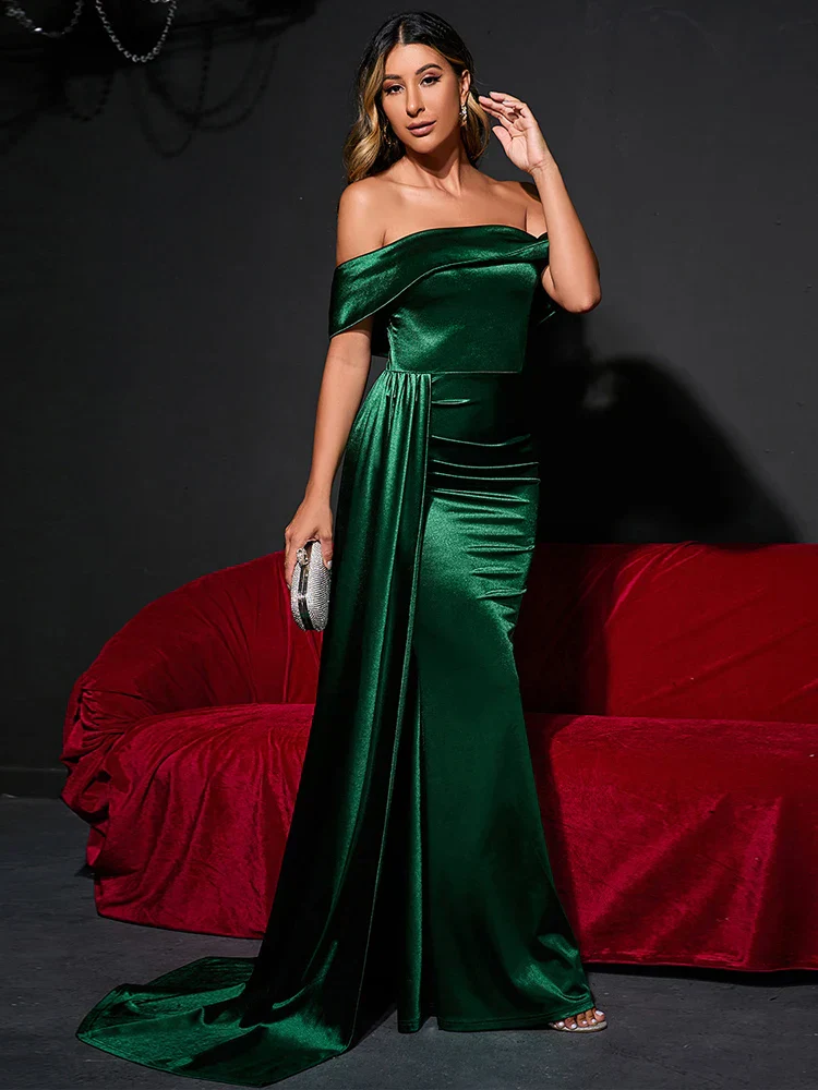 Ruched Long Satin Party Dress - Image 6