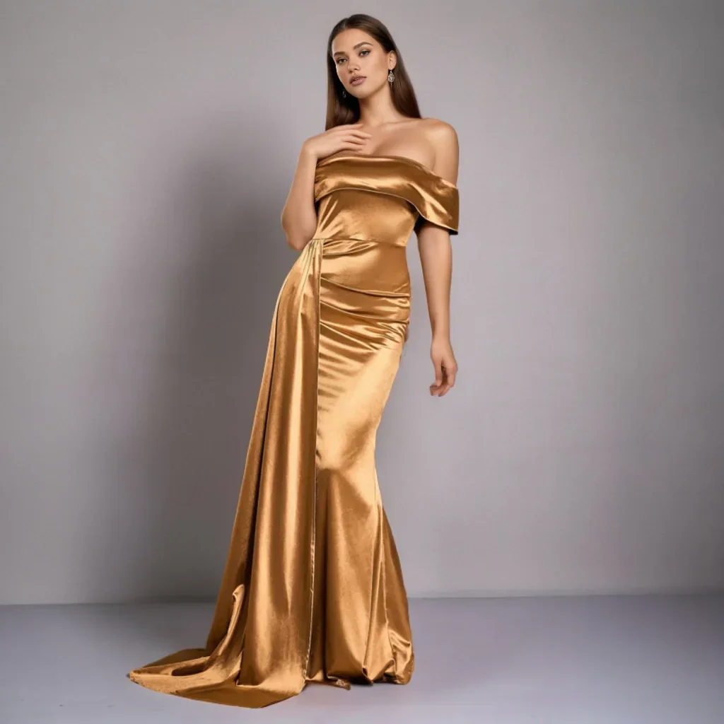 Ruched Long Satin Party Dress - Image 7