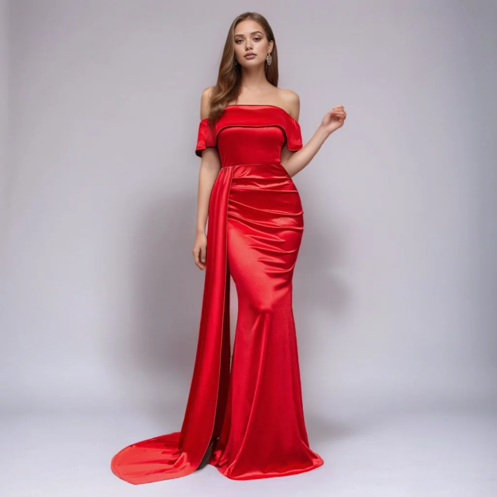 Ruched Long Satin Party Dress - Image 8