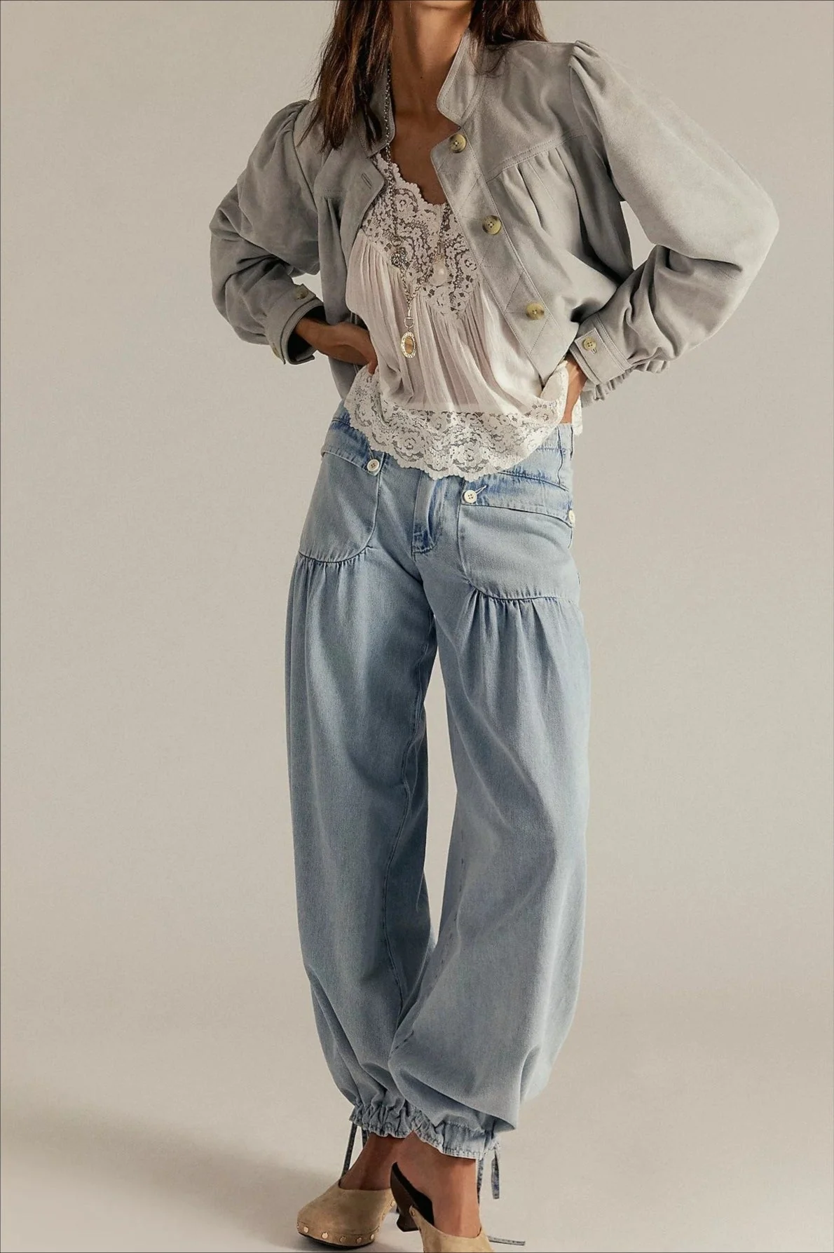 Ruched Mid Rise Wide Leg Jeans - Image 5