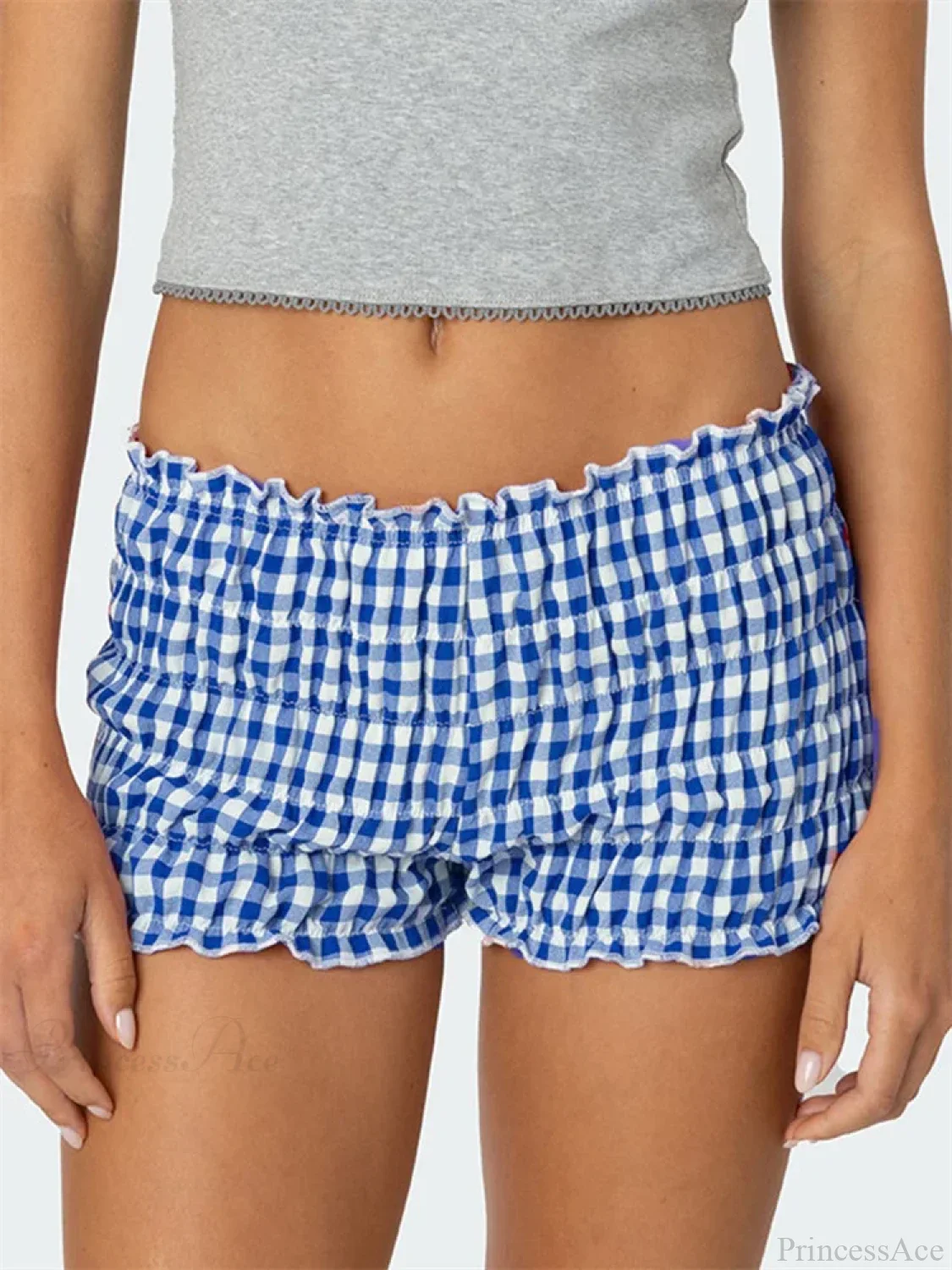 Ruched Plaid Slim Fit Short - Image 3