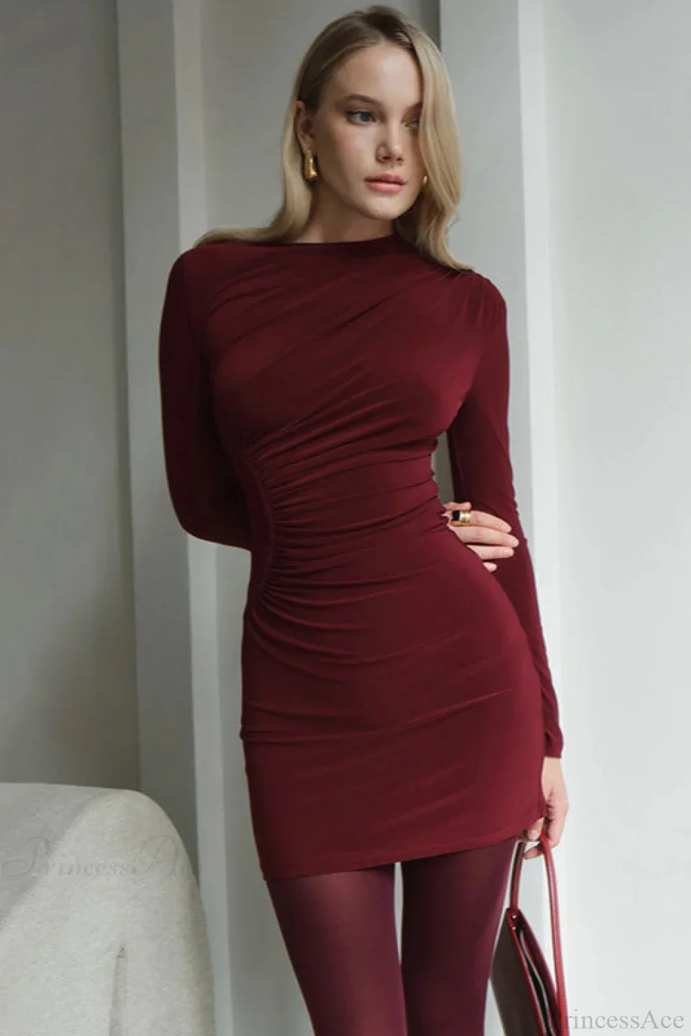 Ruched Slim Fitted Waist Casual Mini Dress - Image 5