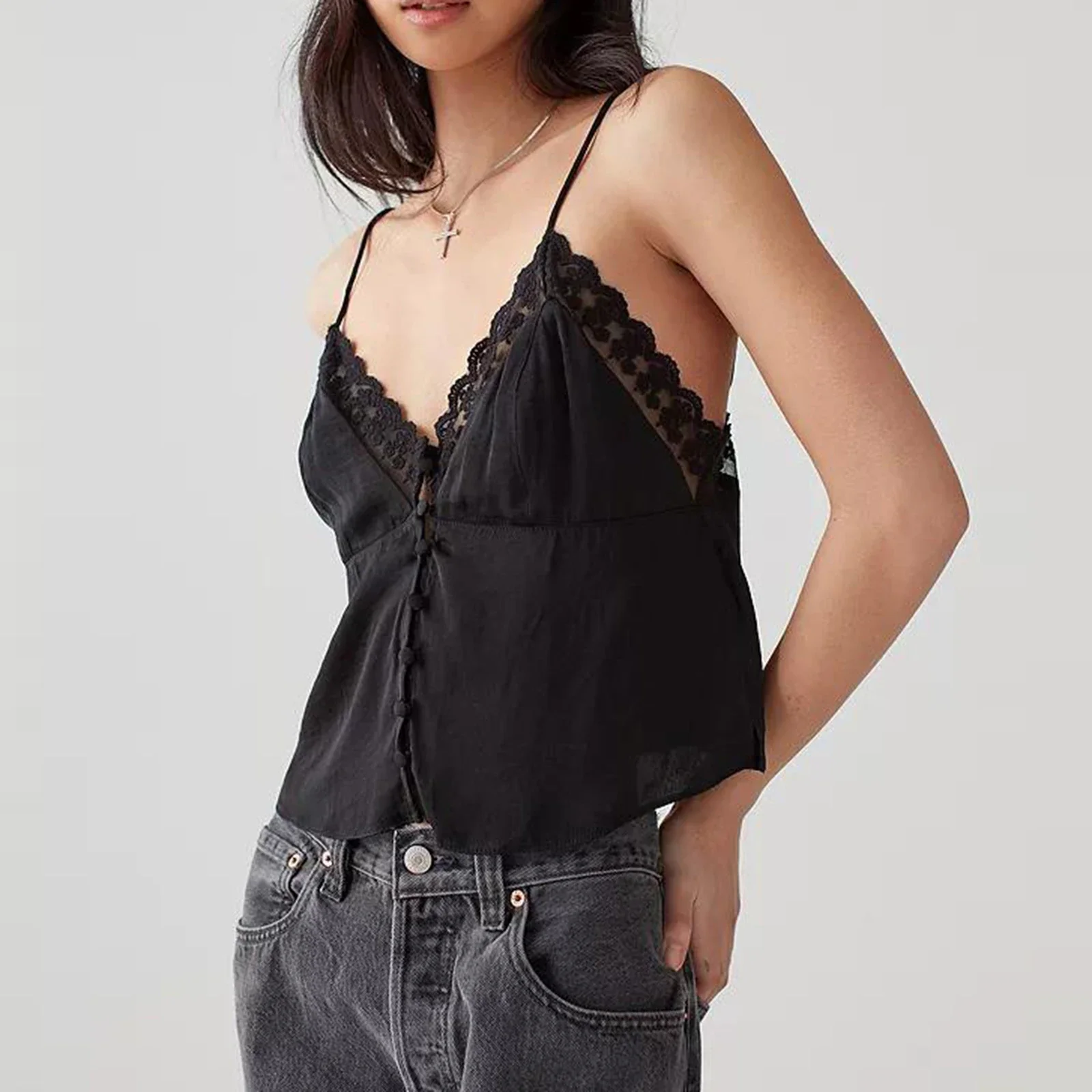 Ruched V-Neck Solid Crop Top - Image 2
