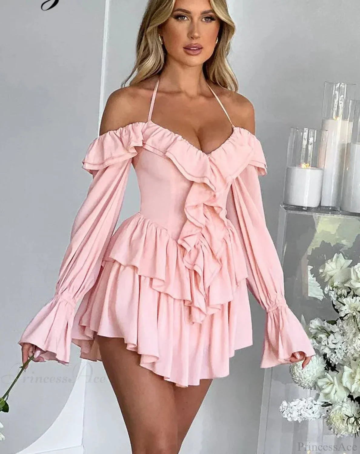 Ruffle Flare Sleeve Mini Dress - Image 2