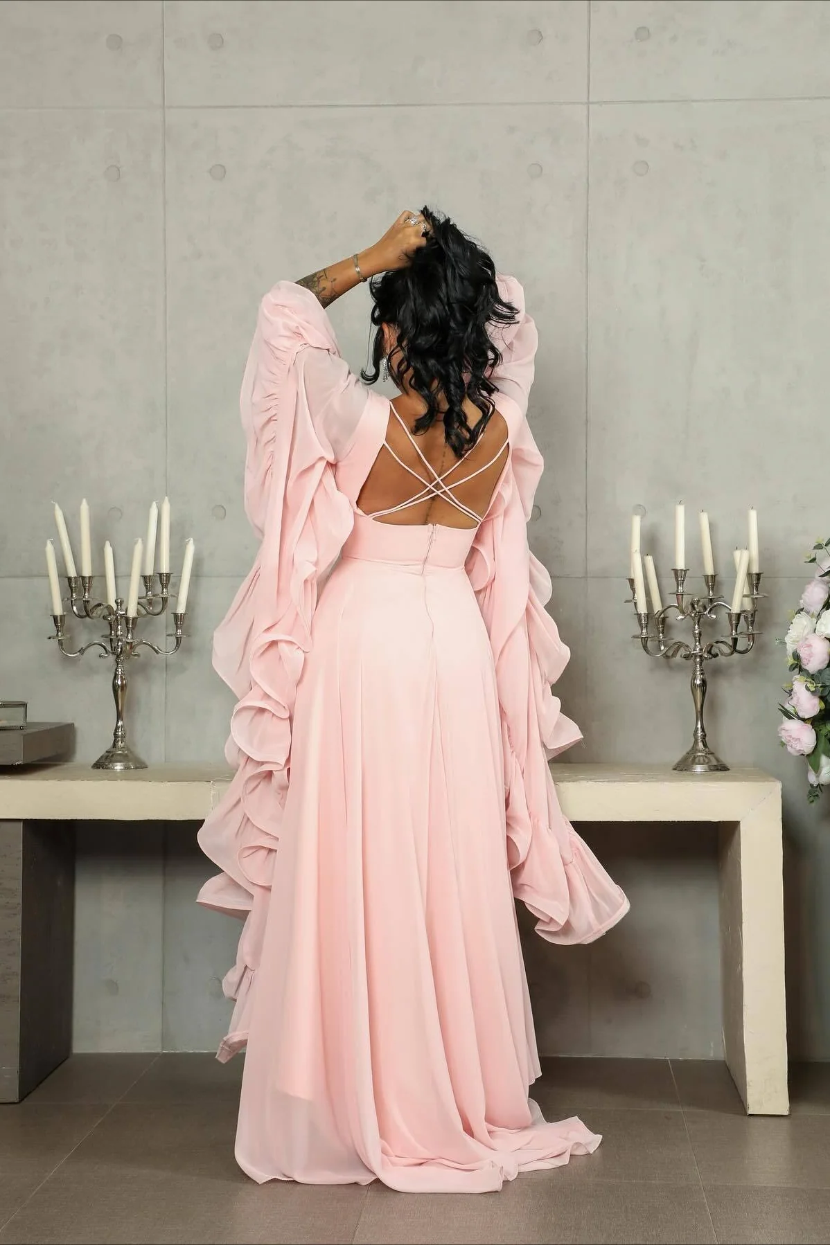 Ruffle Flared Sleeve Tulle Puff Tiered Maxi Dress - Image 6