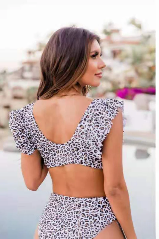 Ruffle Leopard High Waist Bikini Two Piece Swim Set - Image 4