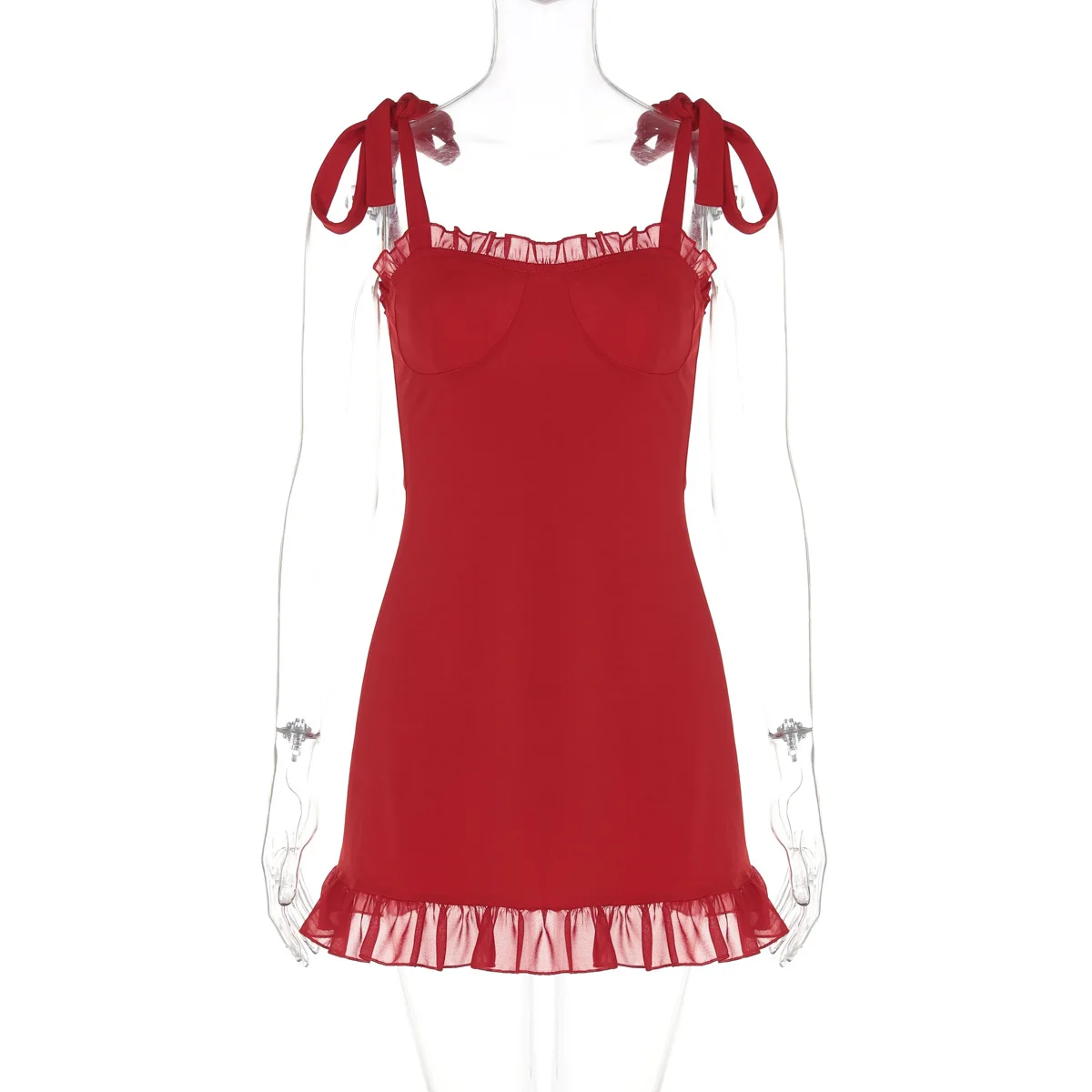 Ruffle Mini Bodycon Pleated Red Party Dress - Image 6