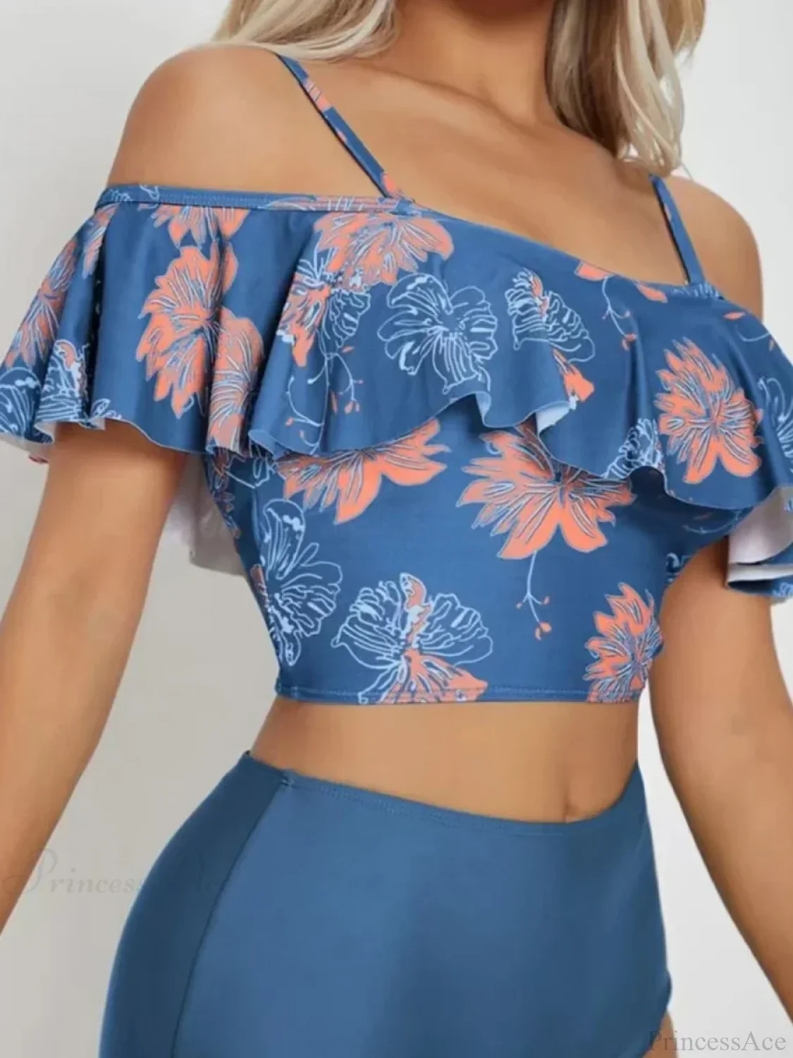 Ruffle Strap Floral Print Backless Two Piece Set - Image 3