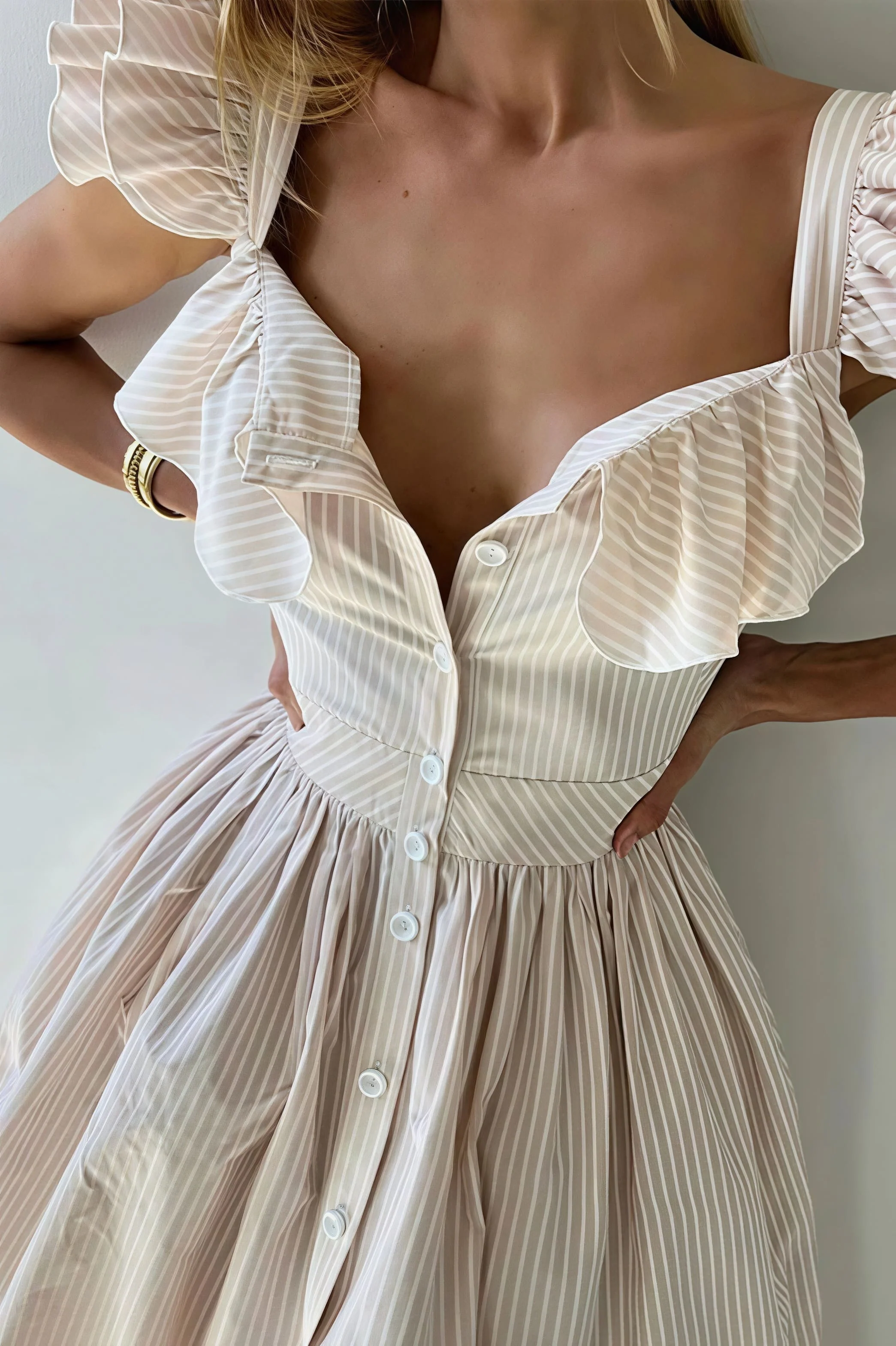Ruffle Striped Square Collar Midi Dress - Image 10