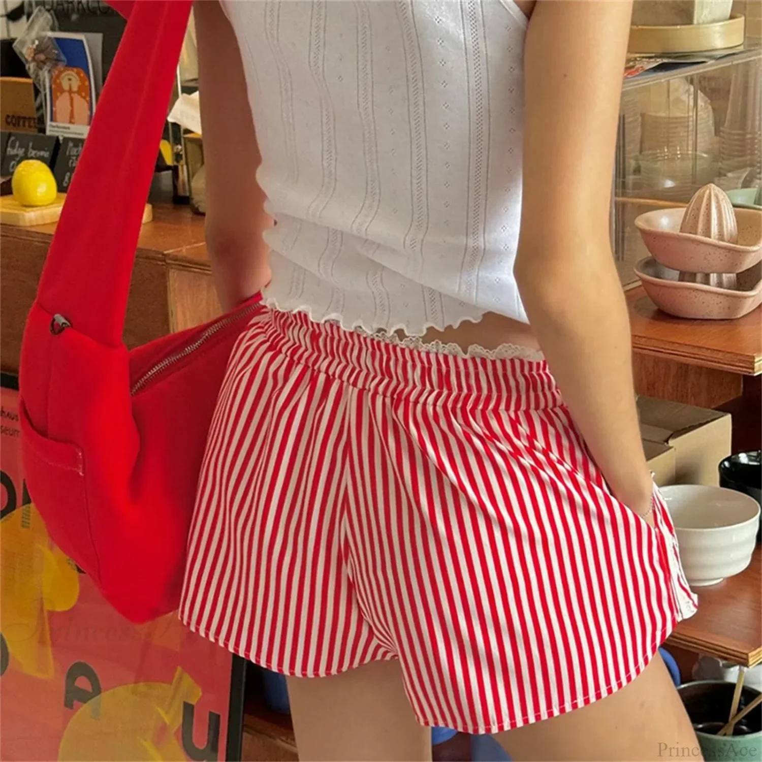 Ruffled Lace Trim Striped Short - Image 3