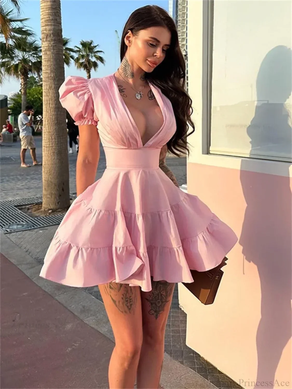 Ruffled Lace-Up Slim Mini Dress - Image 2