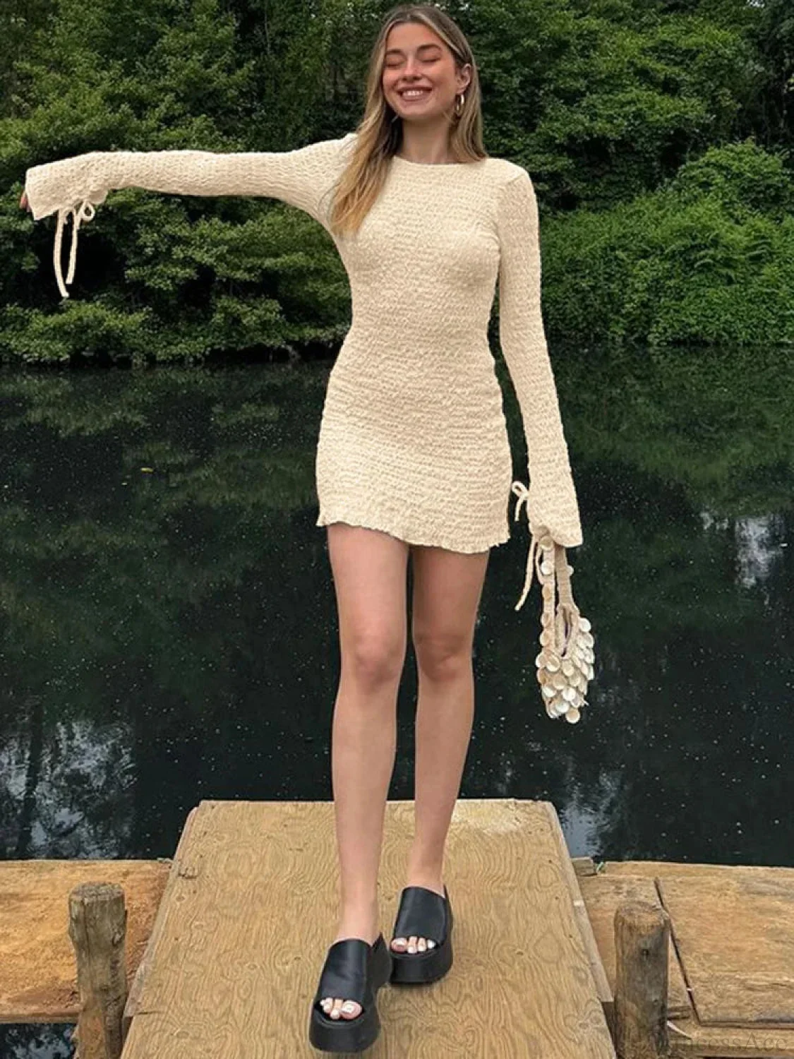 Ruffled Long Sleeve Mini Dress - Image 4