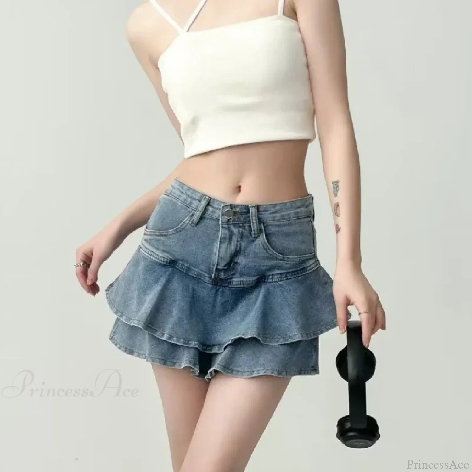 Ruffled Micro Denim School Skirt - Image 3