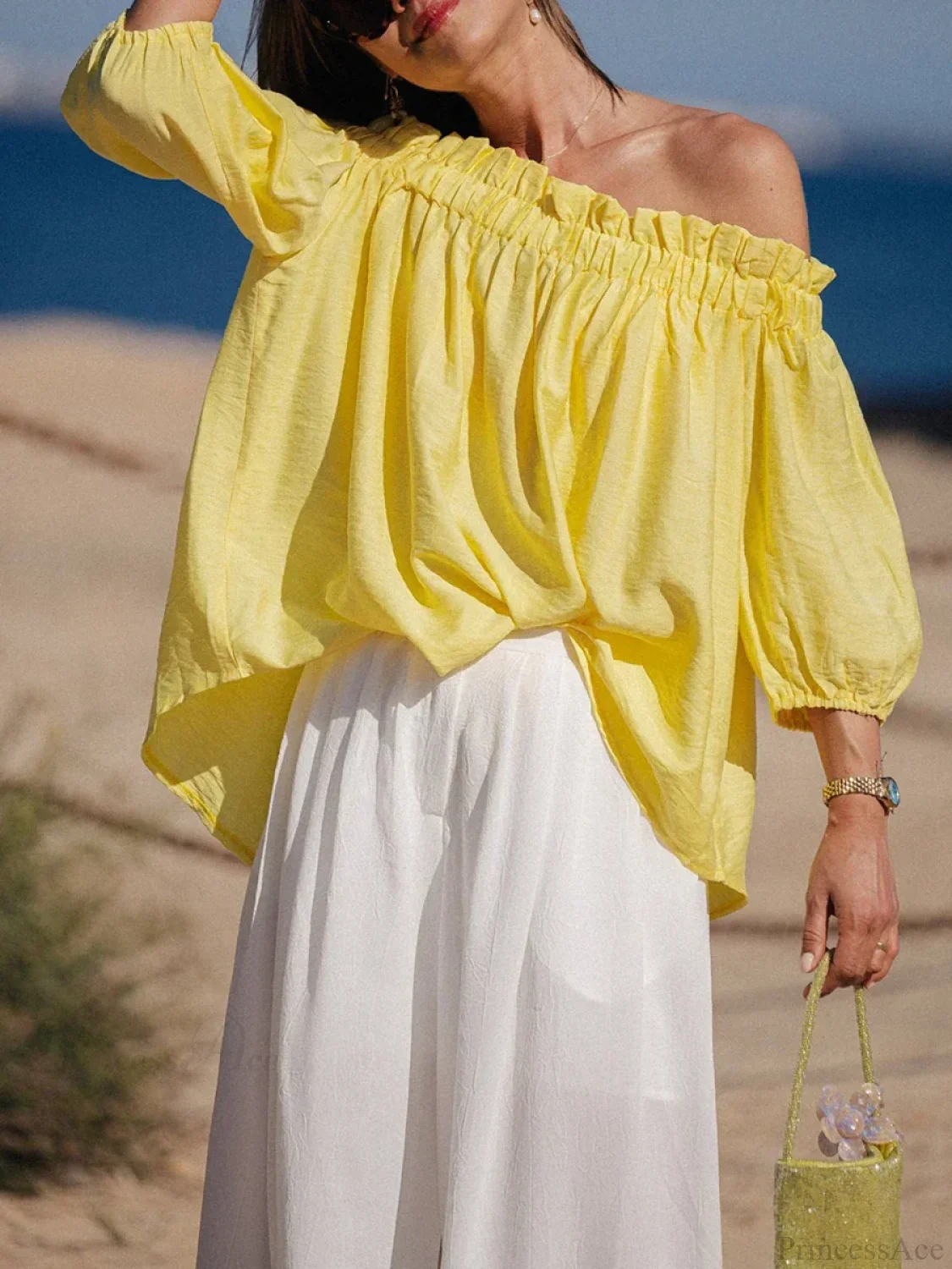 Ruffled Off-Shoulder Solid Fashion Blouse - Image 3