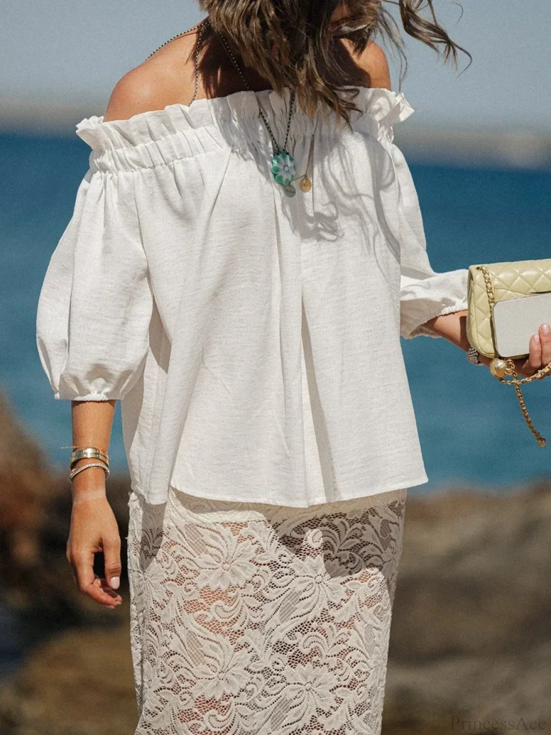 Ruffled Off-Shoulder Solid Fashion Blouse - Image 4