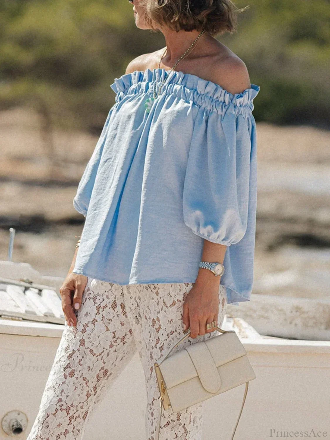 Ruffled Off-Shoulder Solid Fashion Blouse - Image 5