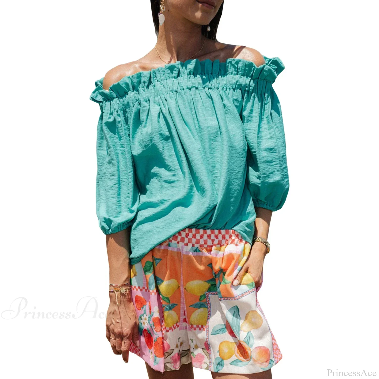 Ruffled Off-Shoulder Solid Fashion Blouse - Image 7