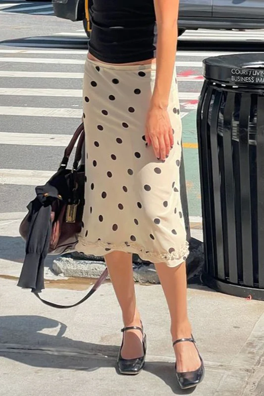 Ruffled Polka Dot A-Line Midi Skirt - Image 2
