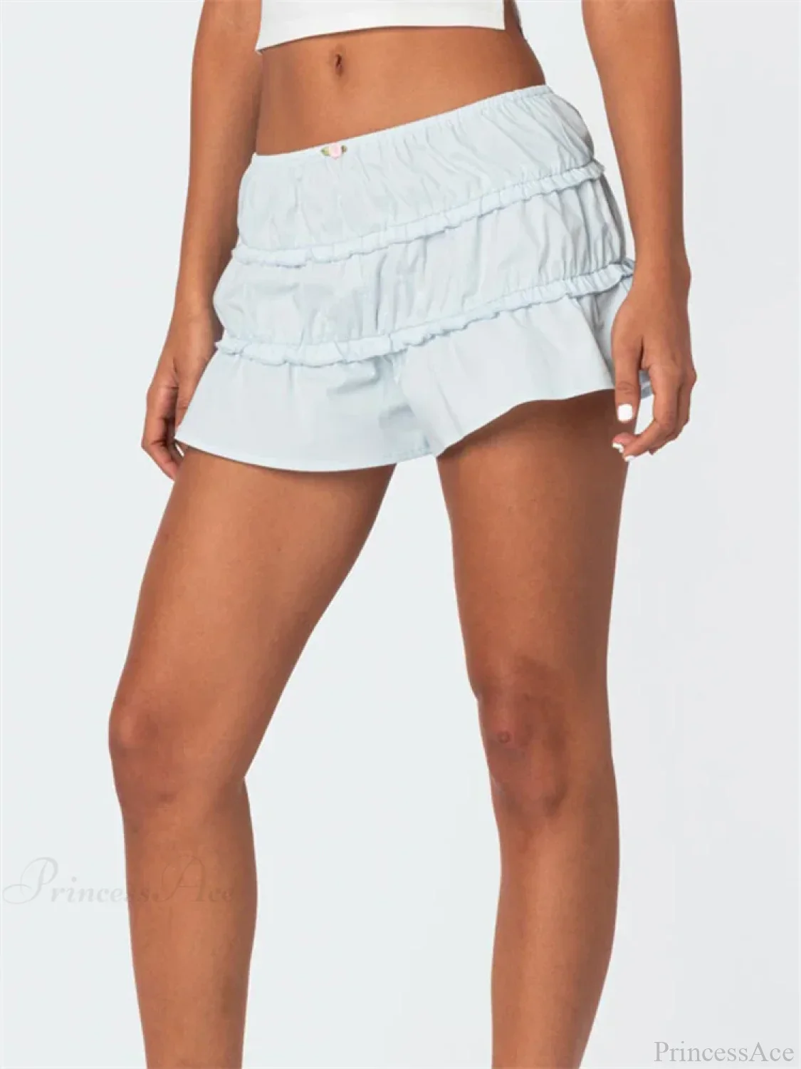 Ruffled Solid Elastic Waist Short - Image 2