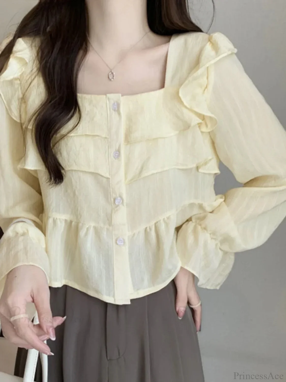 Ruffled Square Neck Flare Sleeve Blouse - Image 3