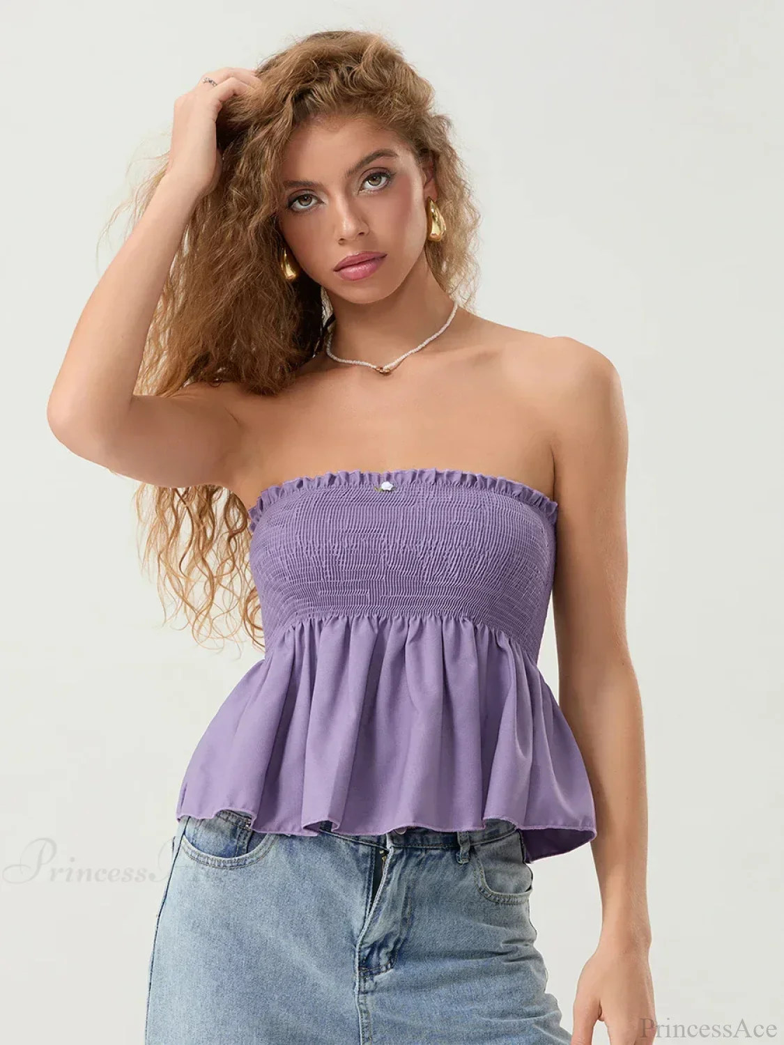 Ruffled Strapless Smocked Flowing Hem Bodydoll Tube Top - Image 3