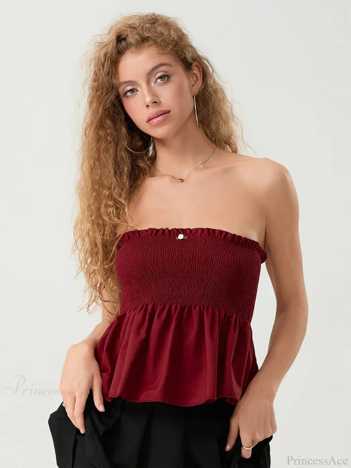 Ruffled Strapless Smocked Flowing Hem Bodydoll Tube Top - Image 6