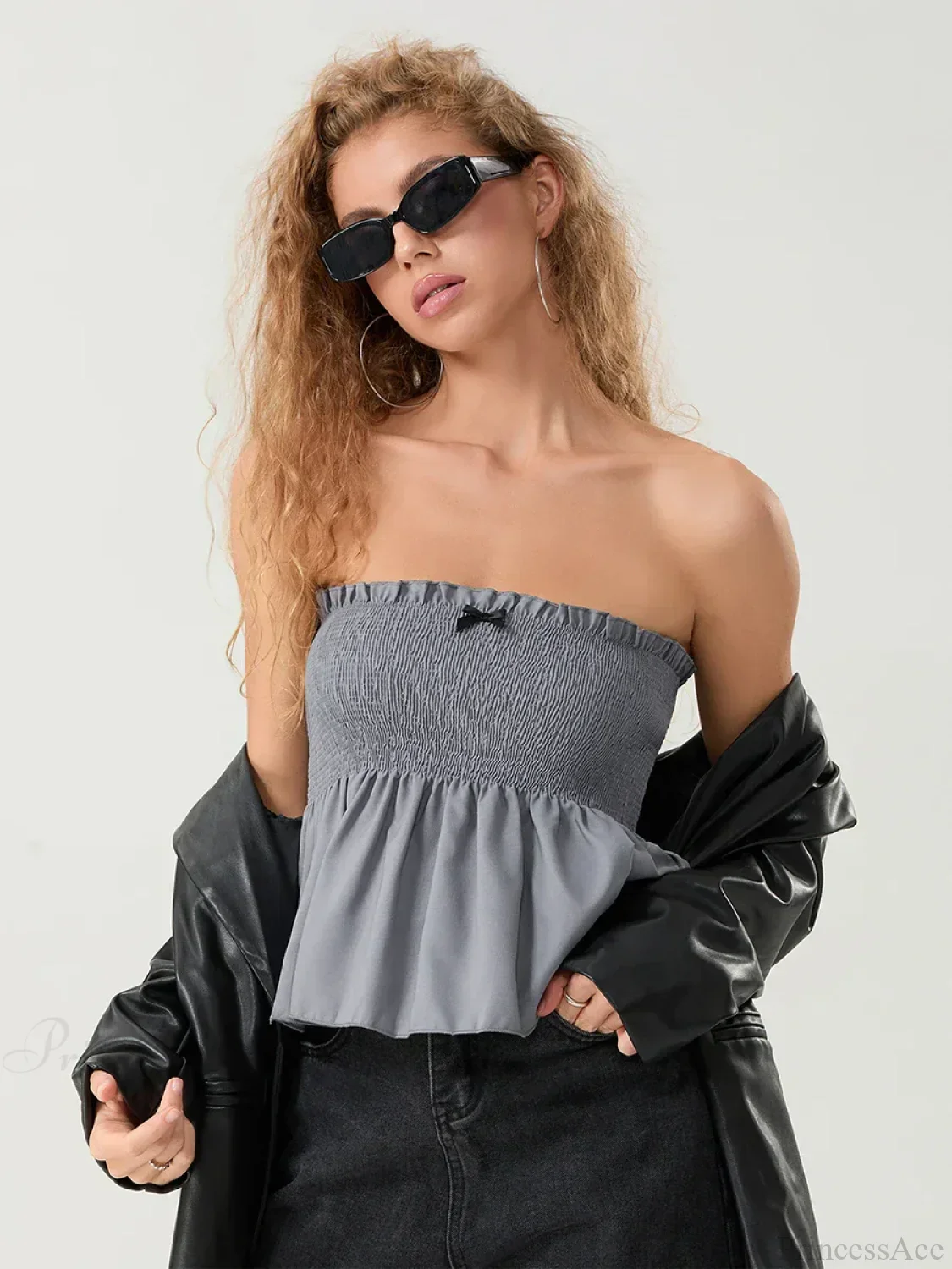 Ruffled Strapless Smocked Flowing Hem Bodydoll Tube Top - Image 8